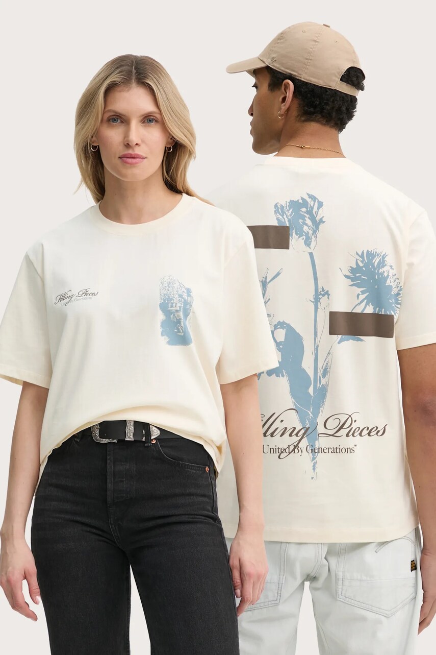 Filling Pieces tricou din bumbac culoarea bej, cu imprimeu, 74499859936