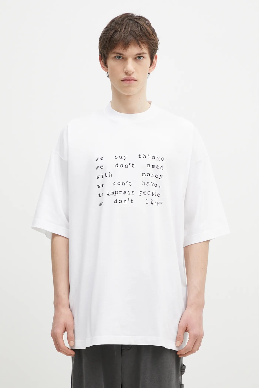 VETEMENTS tricou din bumbac We Buy Things Oversized culoarea alb, cu imprimeu, UA66TR625W