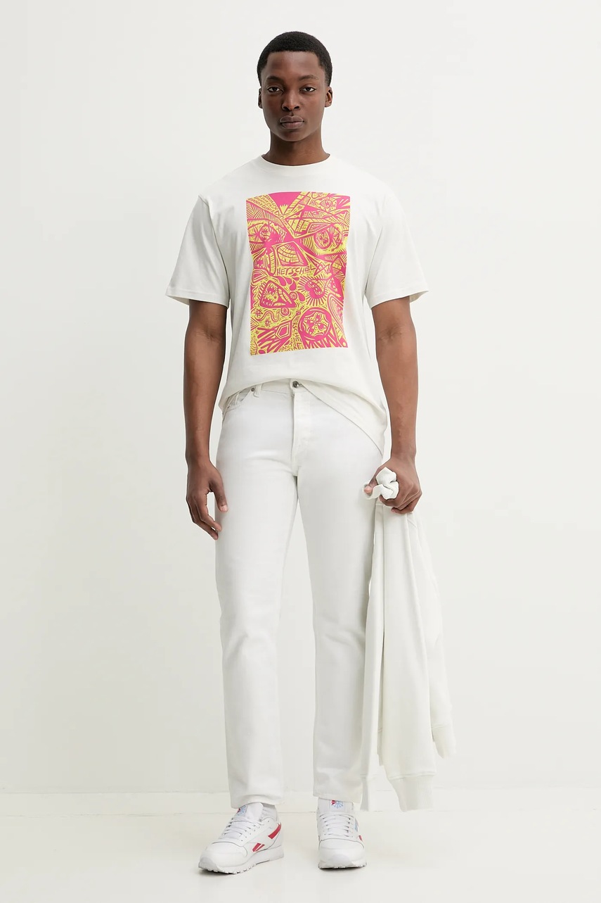 Βαμβακερό μπλουζάκι Herschel χρώμα: μπεζ, 50546-05977 φωτογραφία