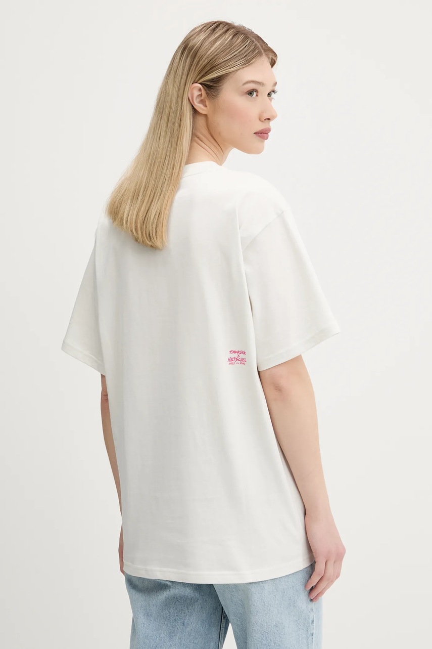 Βαμβακερό μπλουζάκι Herschel χρώμα: μπεζ, 50546-05977 φωτογραφία