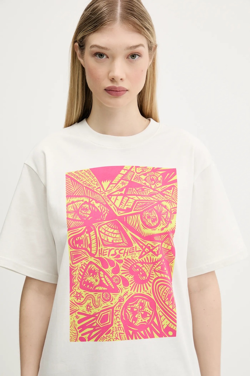 Βαμβακερό μπλουζάκι Herschel χρώμα: μπεζ, 50546-05977 φωτογραφία