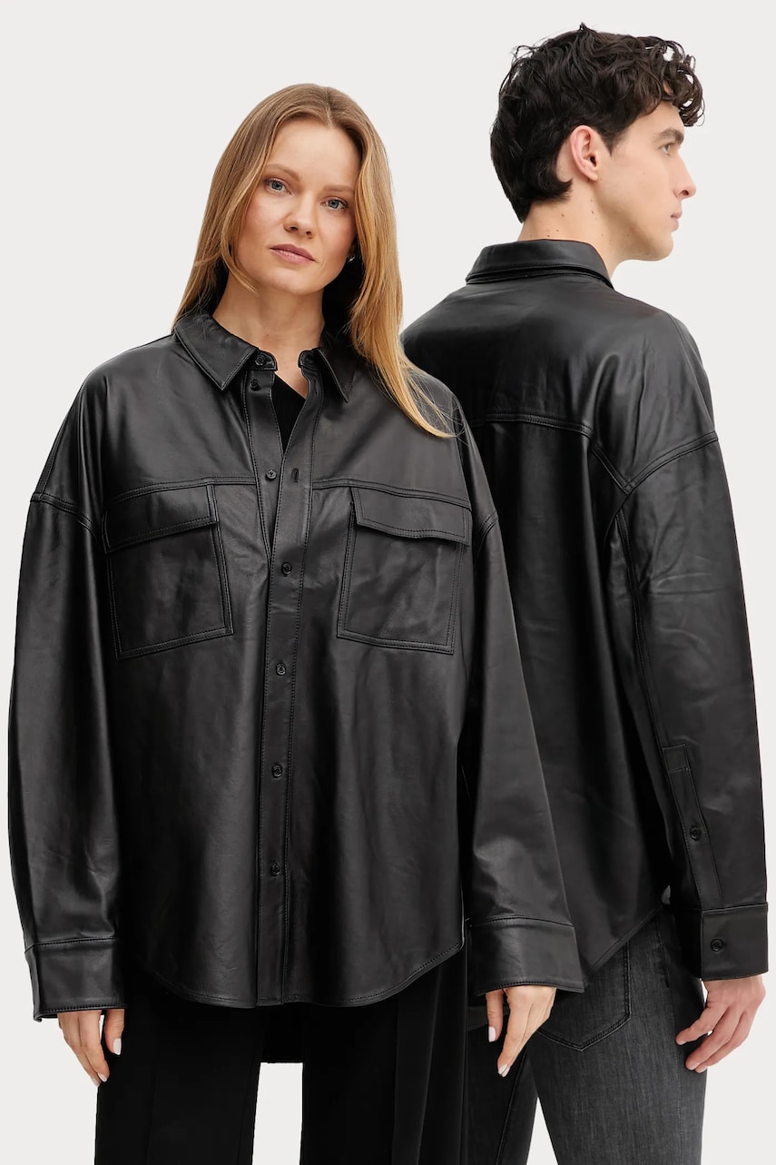 MICHAEL Michael Kors cămașă din piele culoarea negru, cu guler clasic, relaxed, UR540S0HW8 MICHAEL Michael Kors cămașă din piele culoarea negru, cu guler clasic, relaxed, UR540S0HW8