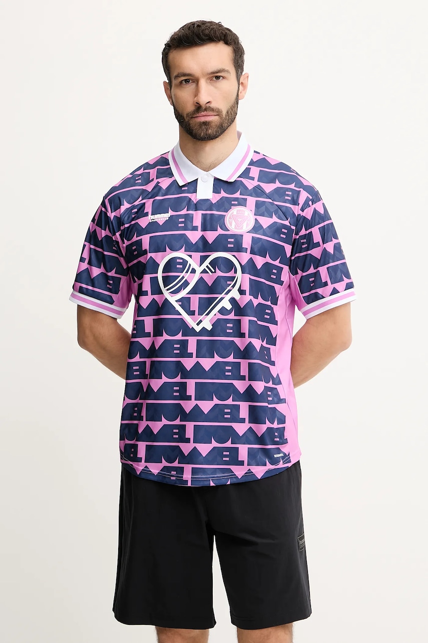 Hummel tricou polo Hummel x Community Love culoarea bleumarin, cu imprimeu, 227576