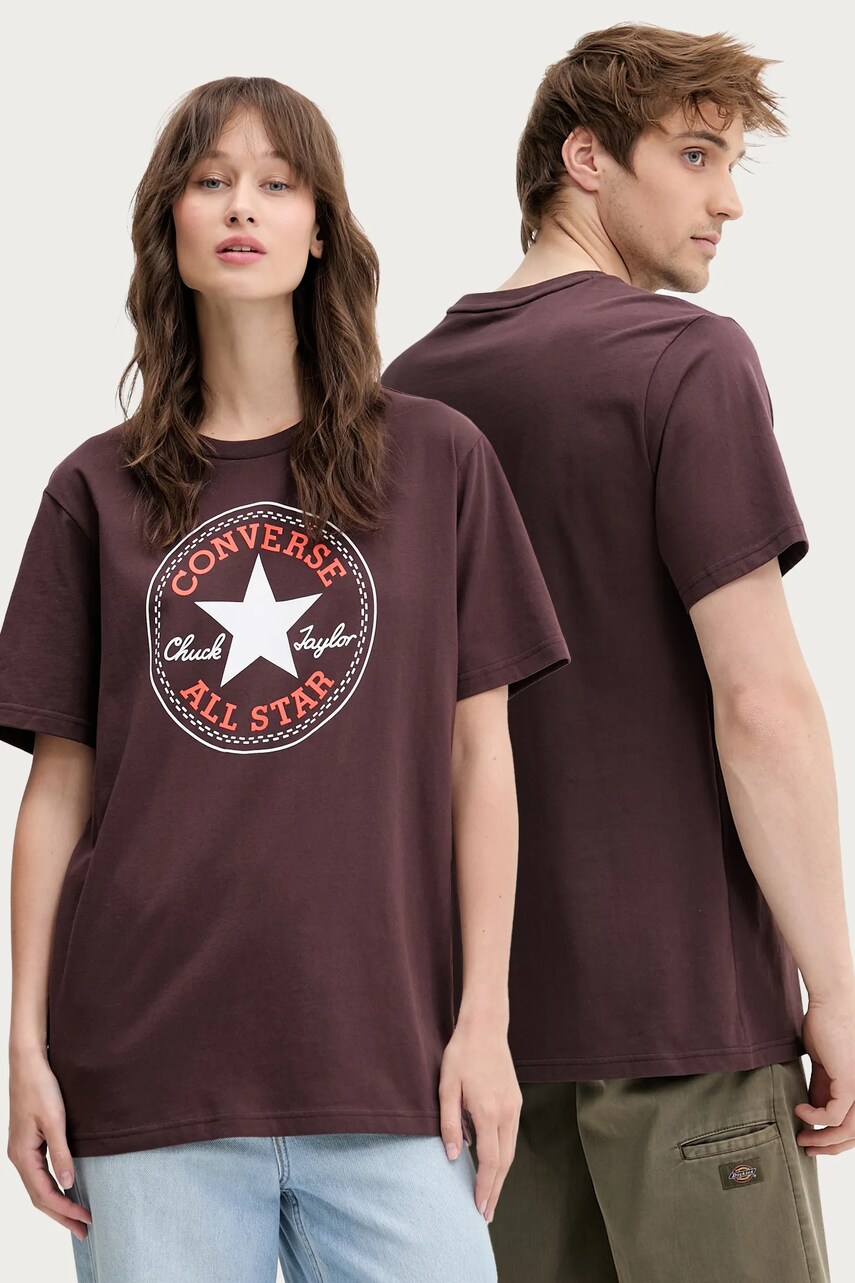 Converse tricou din bumbac culoarea maro, cu imprimeu, 10025459-A32