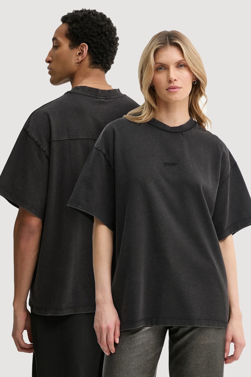Won Hundred tricou din bumbac culoarea negru, neted, 3728-12089