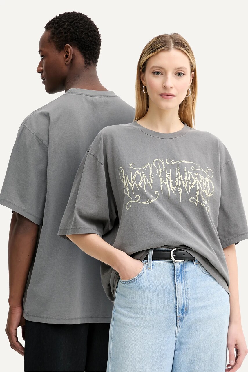 Won Hundred tricou din bumbac culoarea gri, cu imprimeu, 3738-12071