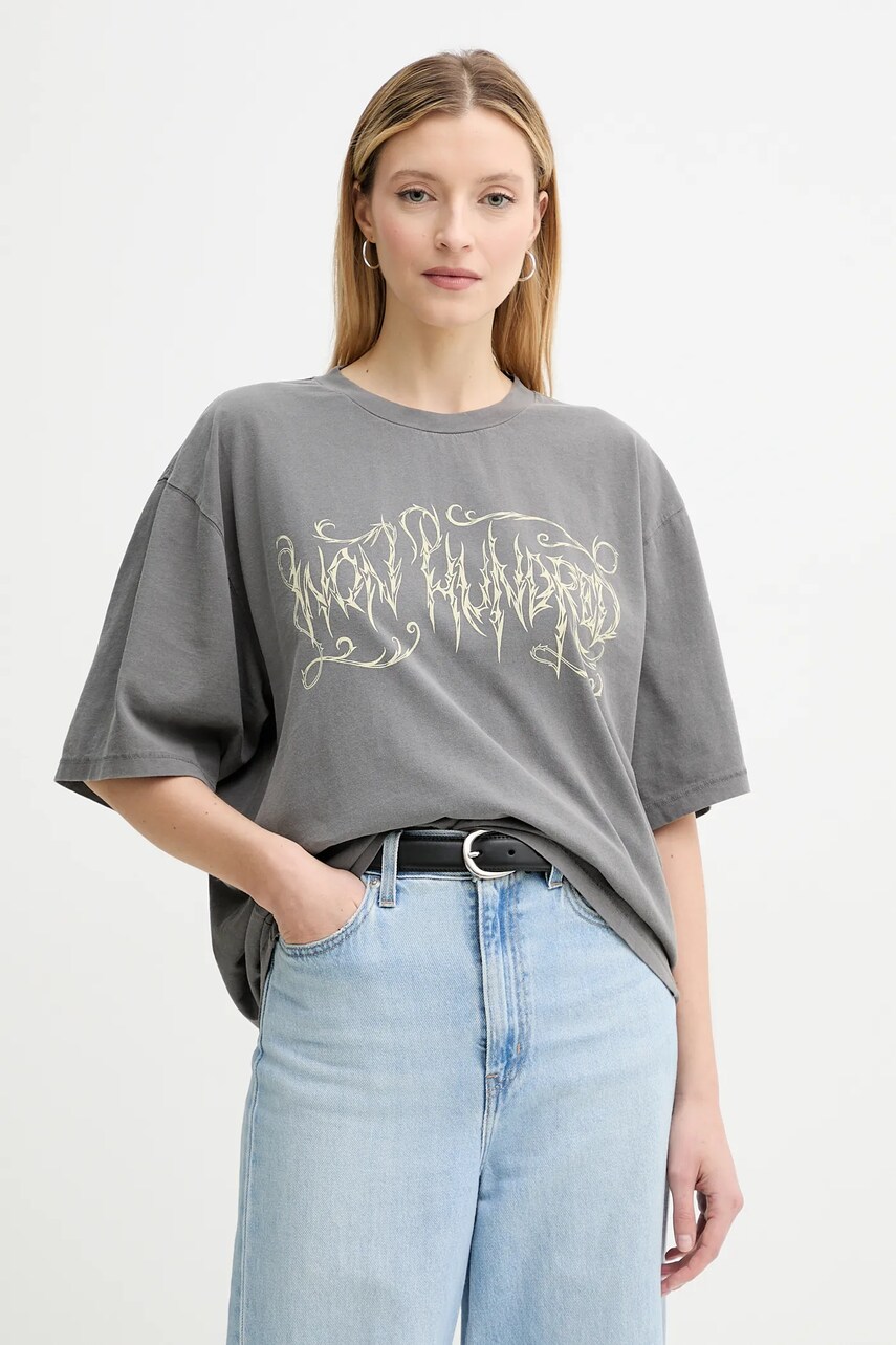 Won Hundred tricou din bumbac culoarea gri, cu imprimeu, 3738-12071
