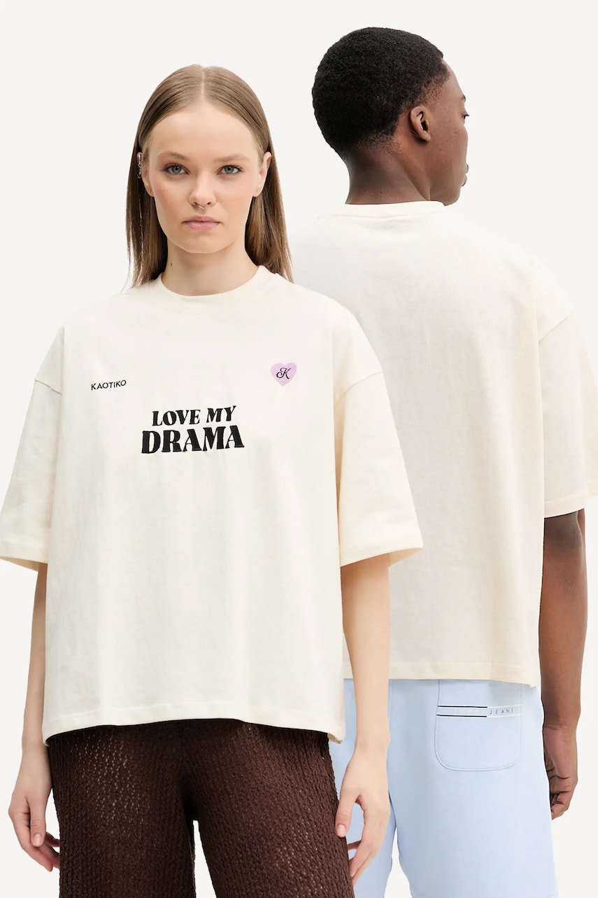Kaotiko tricou din bumbac culoarea bej, cu imprimeu, AQ014-01S-G002 Kaotiko tricou din bumbac culoarea bej, cu imprimeu, AQ014-01S-G002