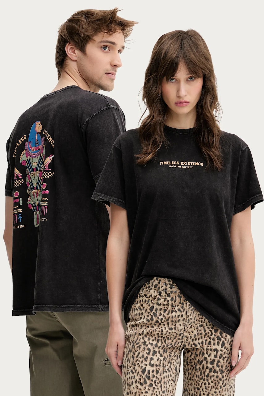 Kaotiko tricou din bumbac culoarea negru, uni, AQ022-01-G002 Kaotiko tricou din bumbac culoarea negru, uni, AQ022-01-G002