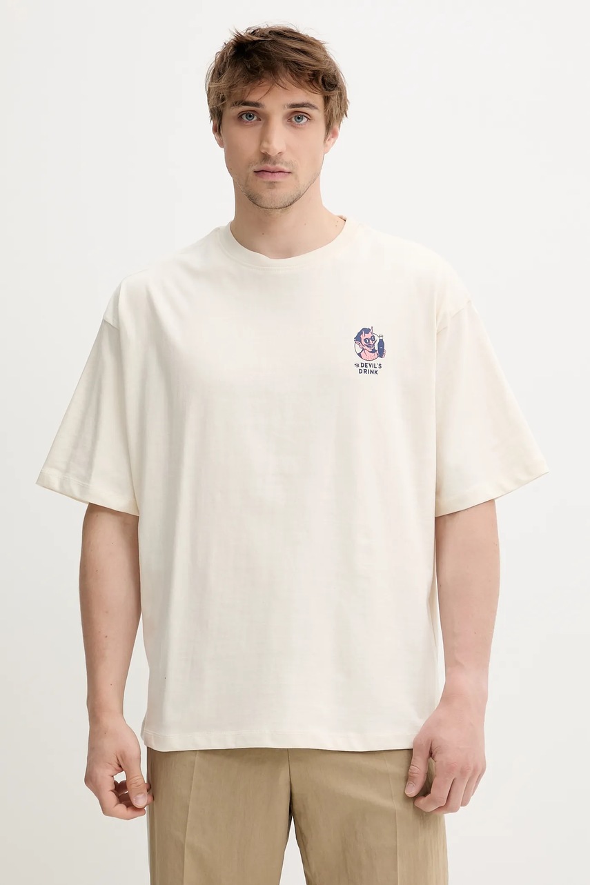 Хлопковая футболка цвет бежевый с принтом AQ039-01S-G002