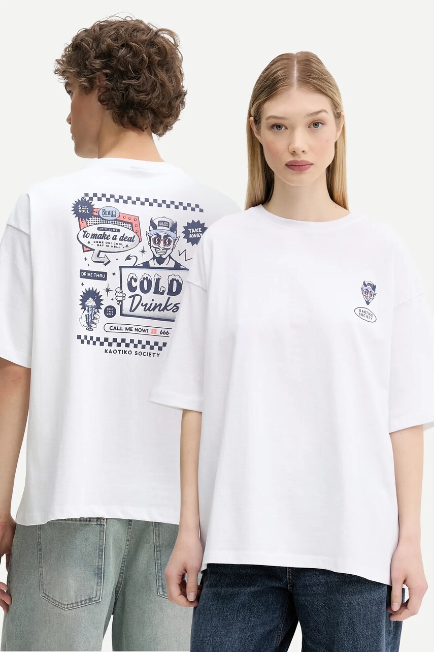 Kaotiko tricou din bumbac culoarea alb, cu imprimeu, AQ053-01S-G002