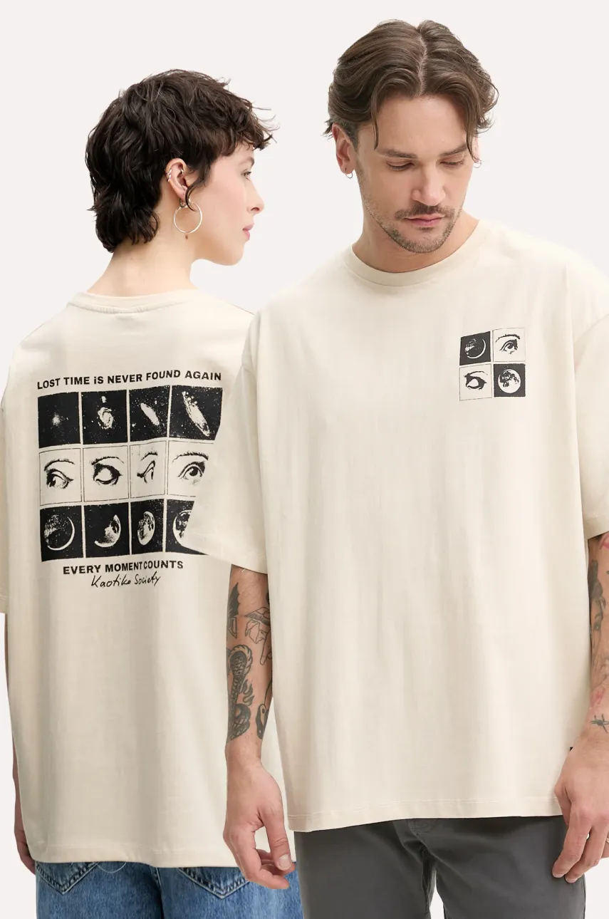 Kaotiko tricou din bumbac culoarea bej, cu imprimeu, AQ066-01-G002