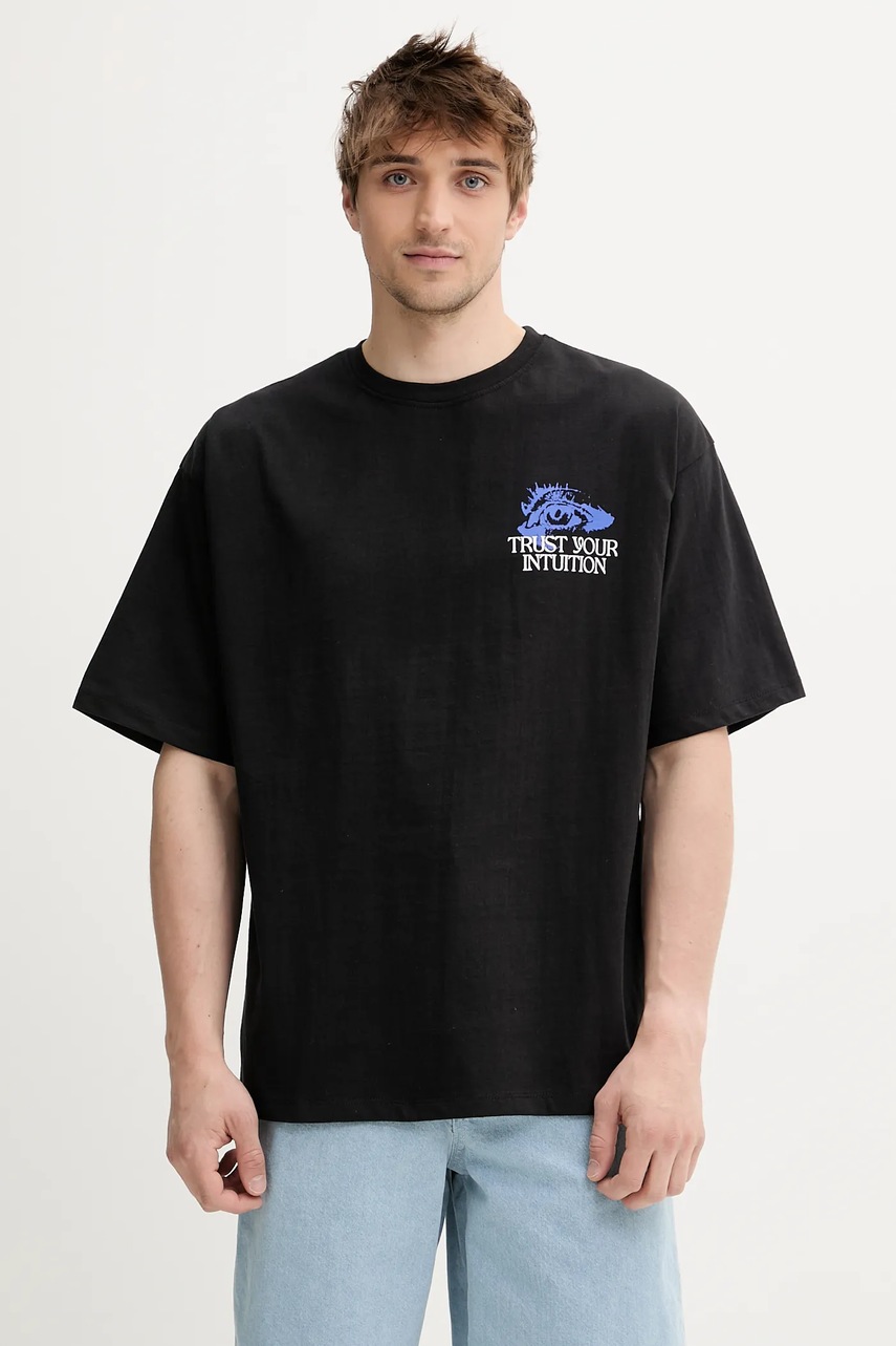 Хлопковая футболка цвет чёрный с принтом AQ095-01-G002