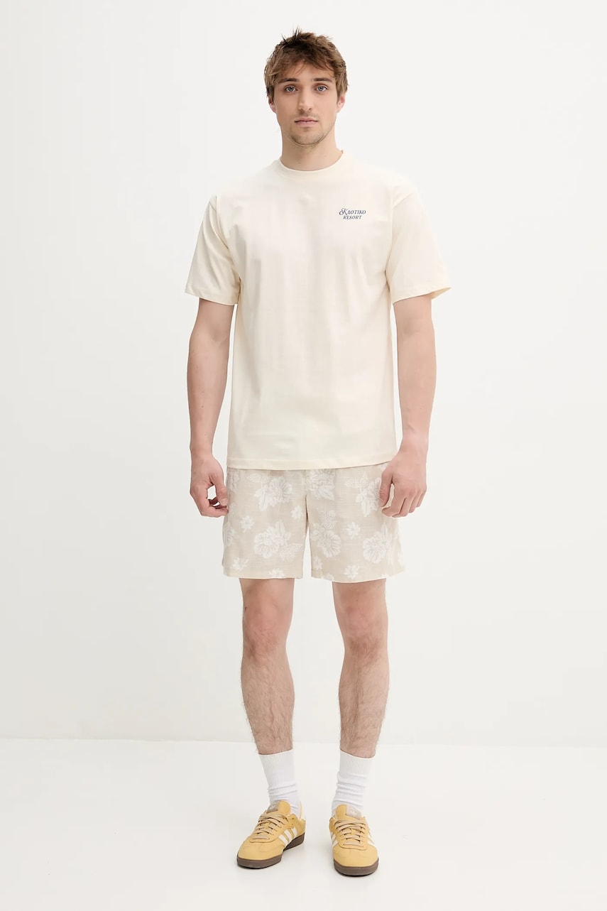 Kaotiko tricou din bumbac culoarea bej, cu imprimeu, AQ006-02-G002 Kaotiko tricou din bumbac culoarea bej, cu imprimeu, AQ006-02-G002
