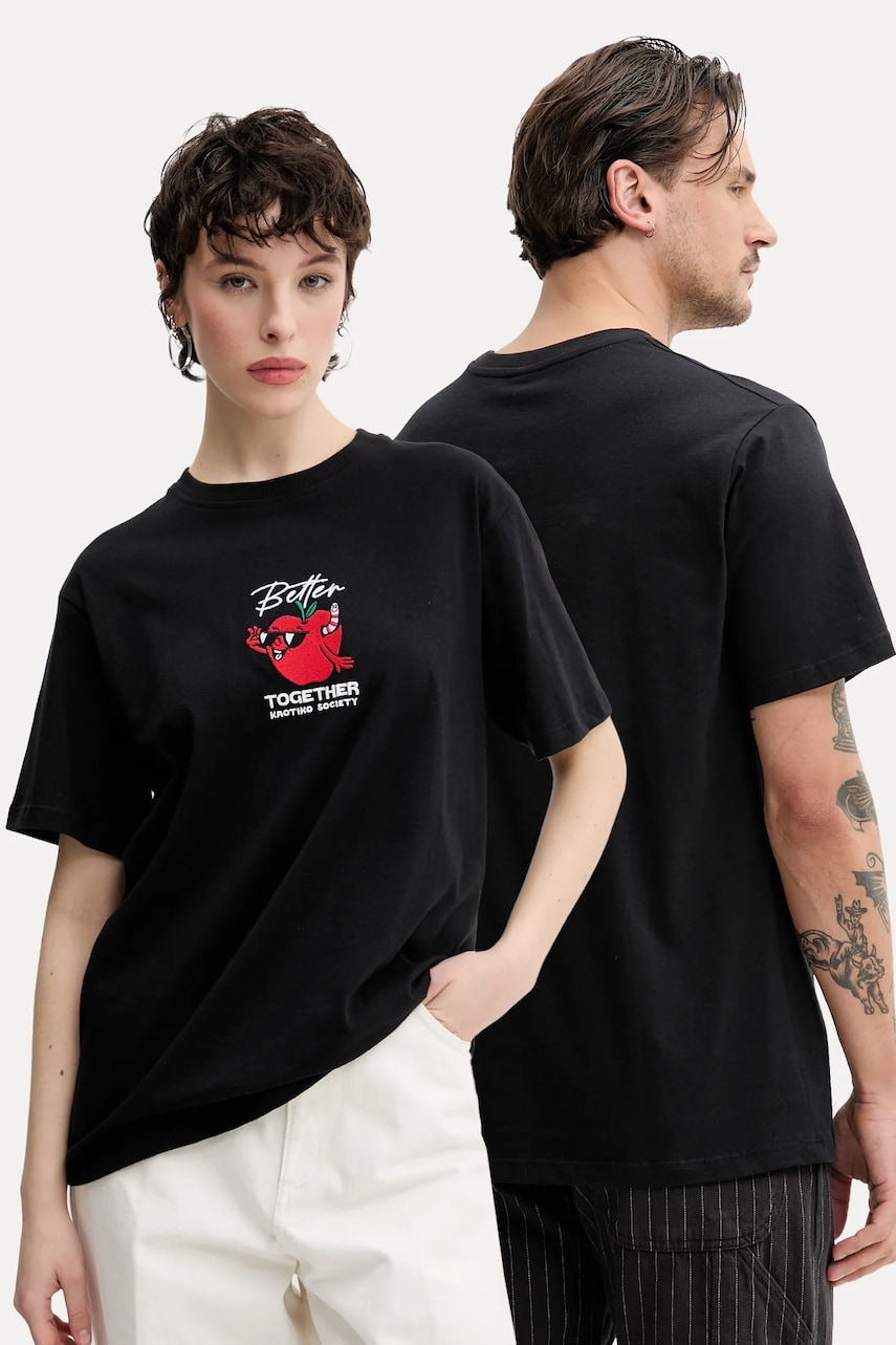Kaotiko tricou din bumbac culoarea negru, cu imprimeu, AQ064-01-G002 Kaotiko tricou din bumbac culoarea negru, cu imprimeu, AQ064-01-G002
