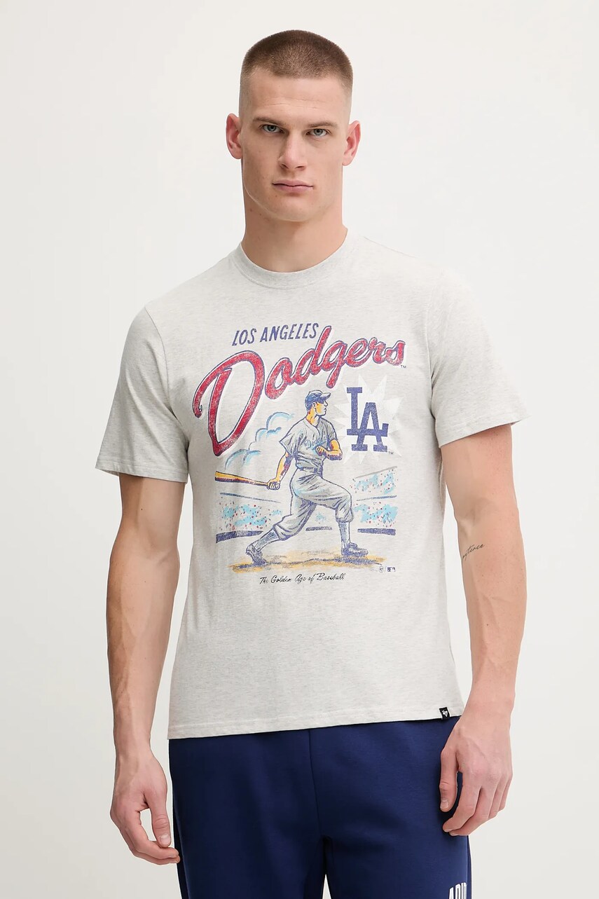 47 brand tricou din bumbac MLB Los Angeles Dodgers culoarea gri, cu imprimeu, BB012TEMECH685053CK