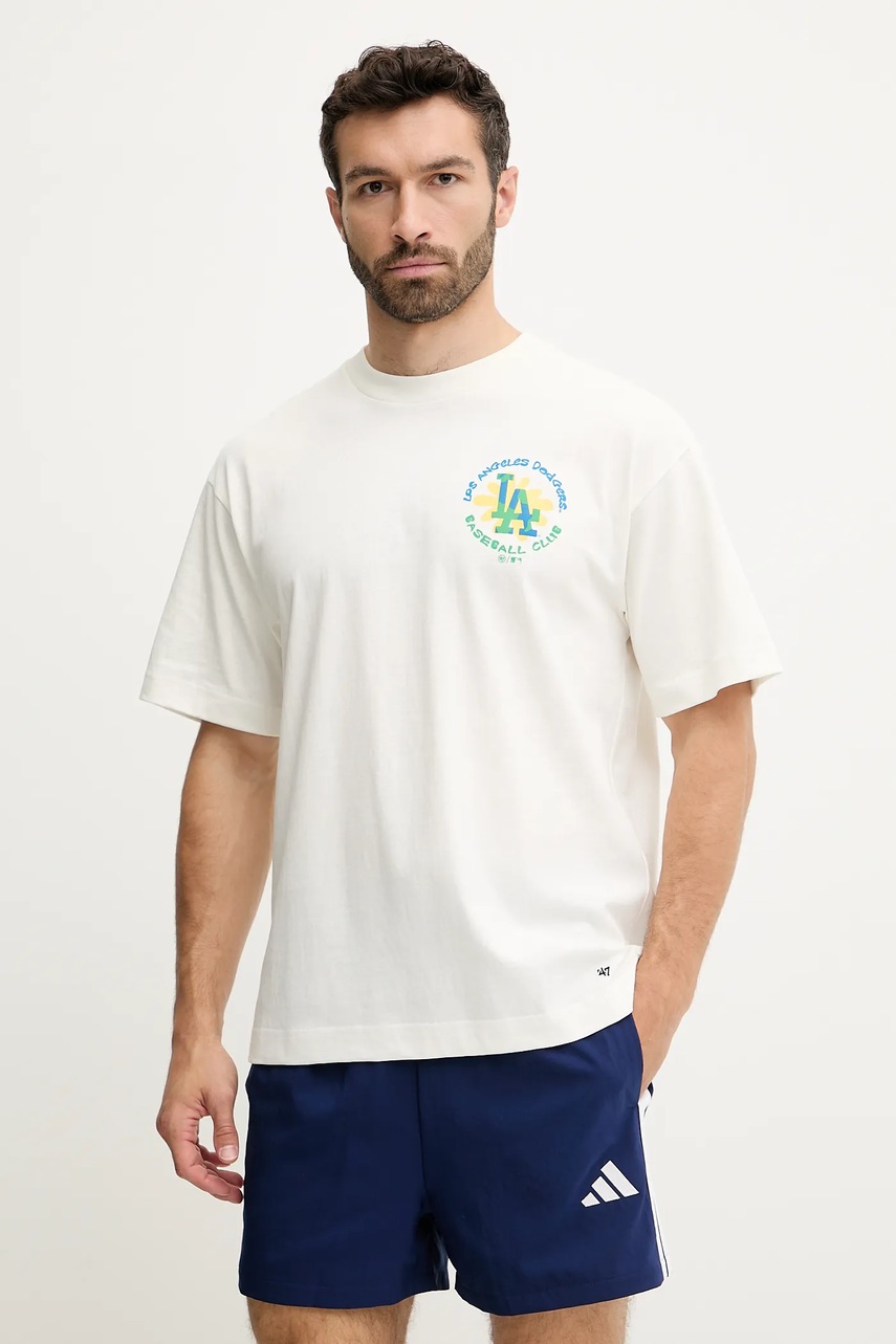 Βαμβακερό μπλουζάκι 47 brand MLB Los Angeles Dodgers ανδρικό, χρώμα: μπεζ, BB012TMIIIY657544SS φωτογραφία