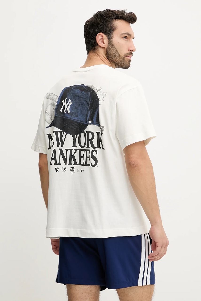 Βαμβακερό μπλουζάκι 47 brand MLB New York Yankees ανδρικό, χρώμα: άσπρο, BB017TMQMLK656603SS φωτογραφία