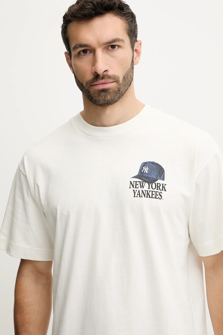 Βαμβακερό μπλουζάκι 47 brand MLB New York Yankees ανδρικό, χρώμα: άσπρο, BB017TMQMLK656603SS φωτογραφία