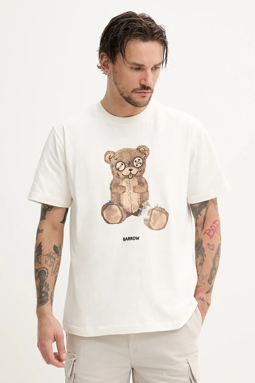 Barrow tricou din bumbac culoarea bej, cu imprimeu, S5BWUATH154