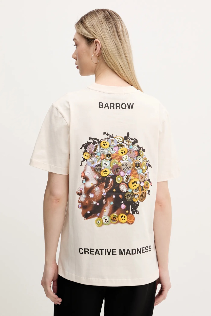 Barrow tricou din bumbac culoarea bej, cu imprimeu, S5BWUATH157