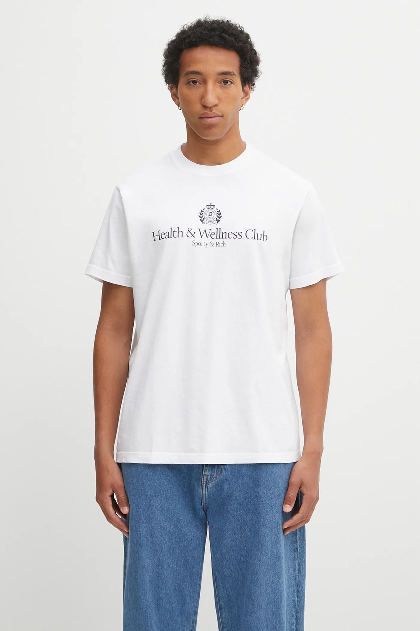 Sporty & Rich tricou din bumbac H&W Crest culoarea alb, cu imprimeu, TO043620241WH01