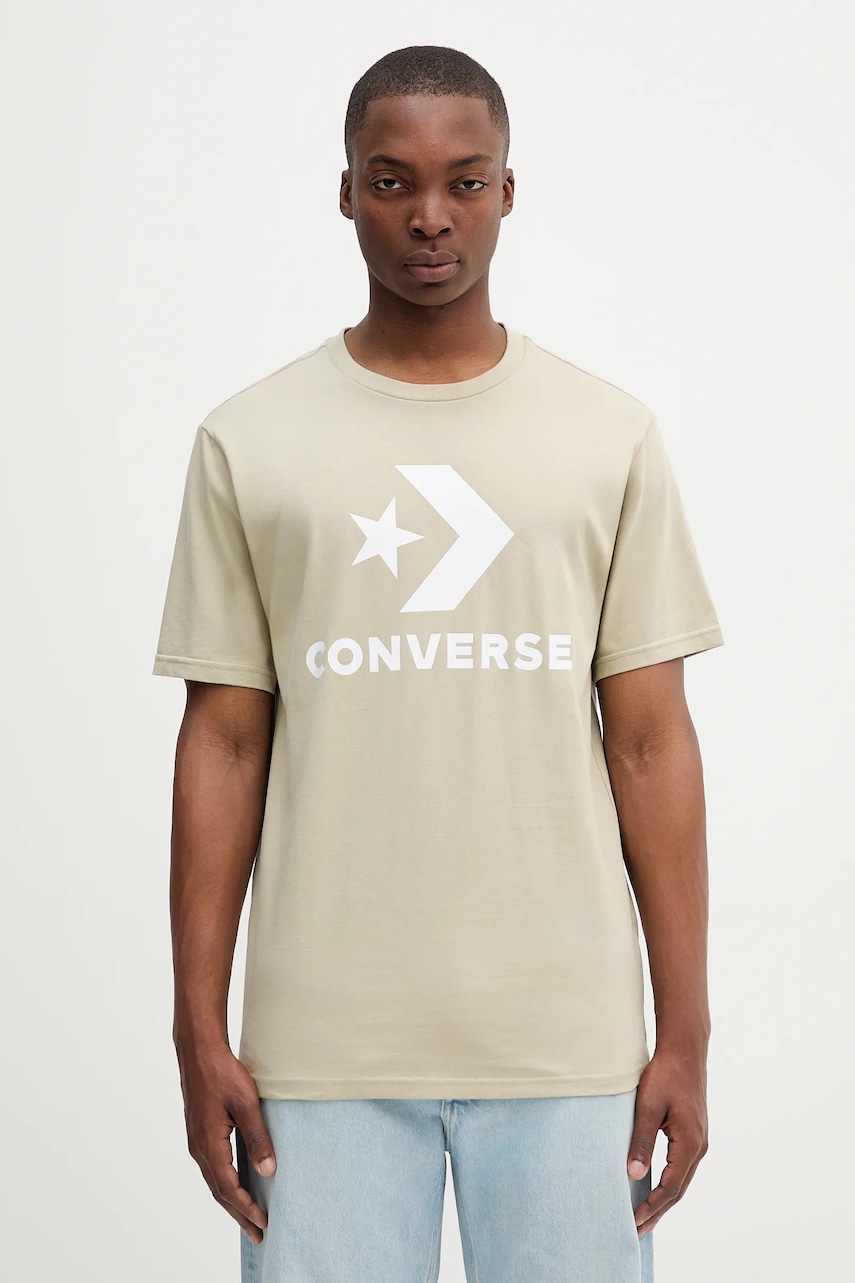 Converse tricou din bumbac culoarea bej, cu imprimeu, 10025458-A45