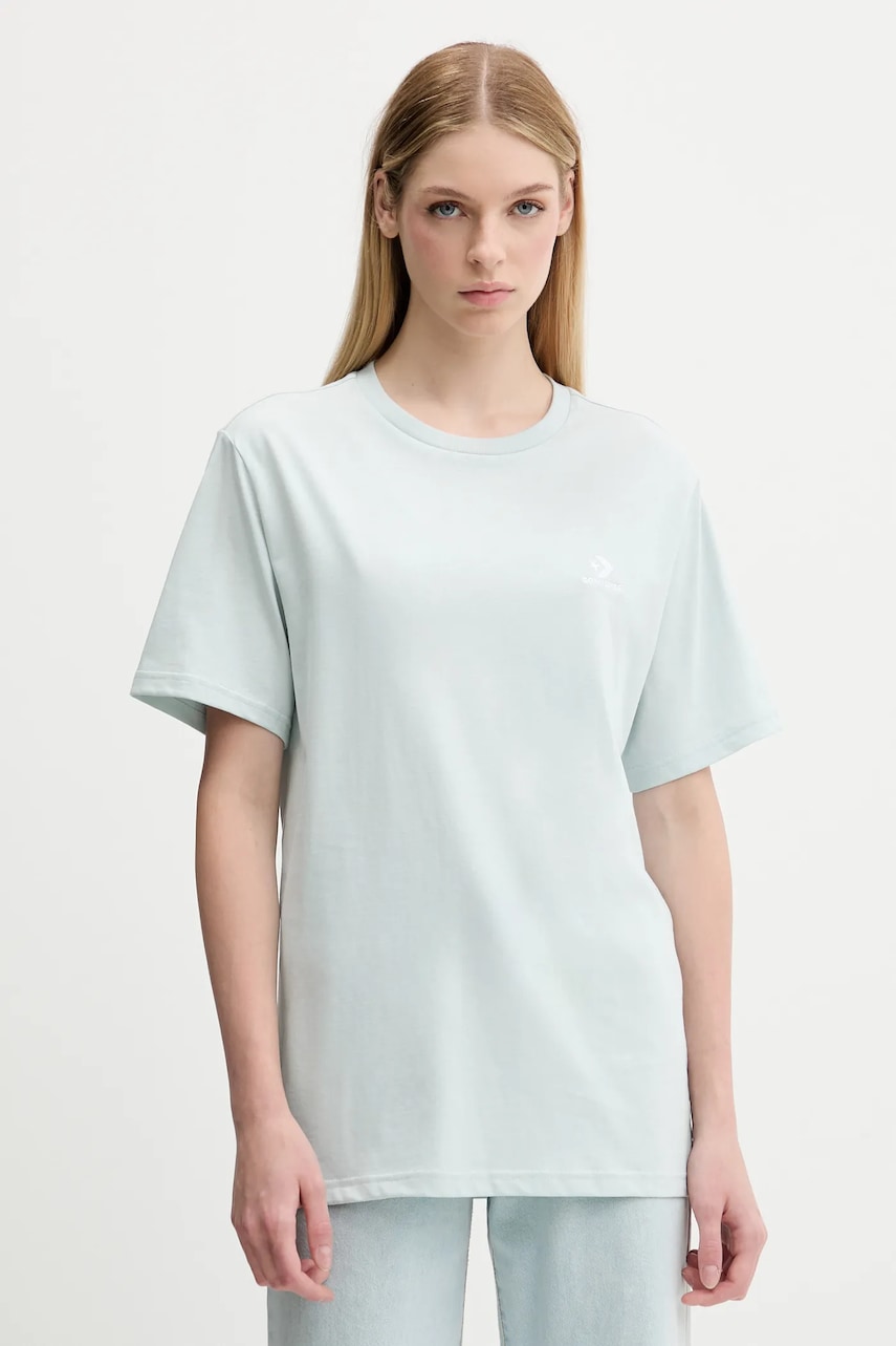 Converse tricou din bumbac culoarea turcoaz, uni, 10023876-A50