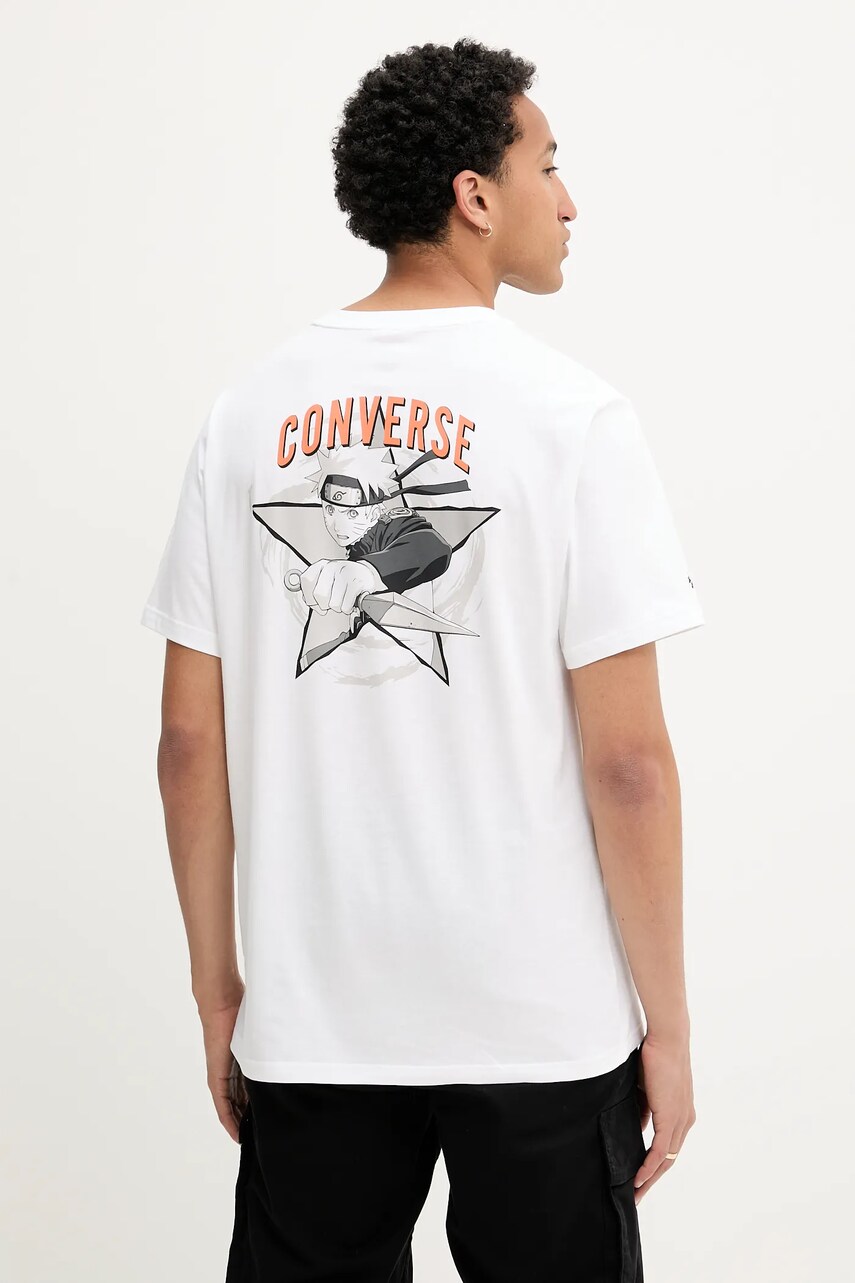 Converse tricou din bumbac Converse x NARUTO culoarea alb, cu imprimeu, 10028746-A01