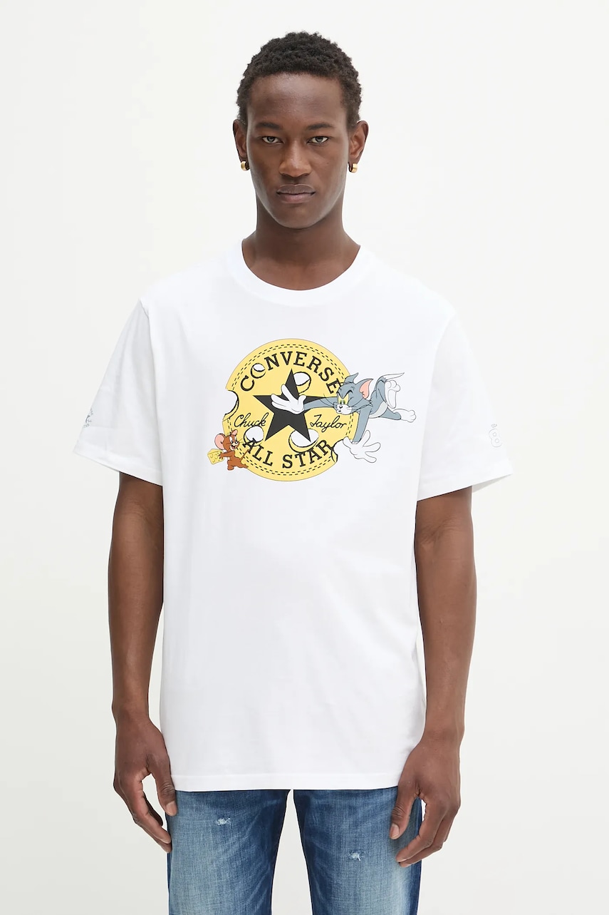 Converse tricou din bumbac Converse x Tom & Jerry culoarea alb, cu imprimeu, 10028754-A01