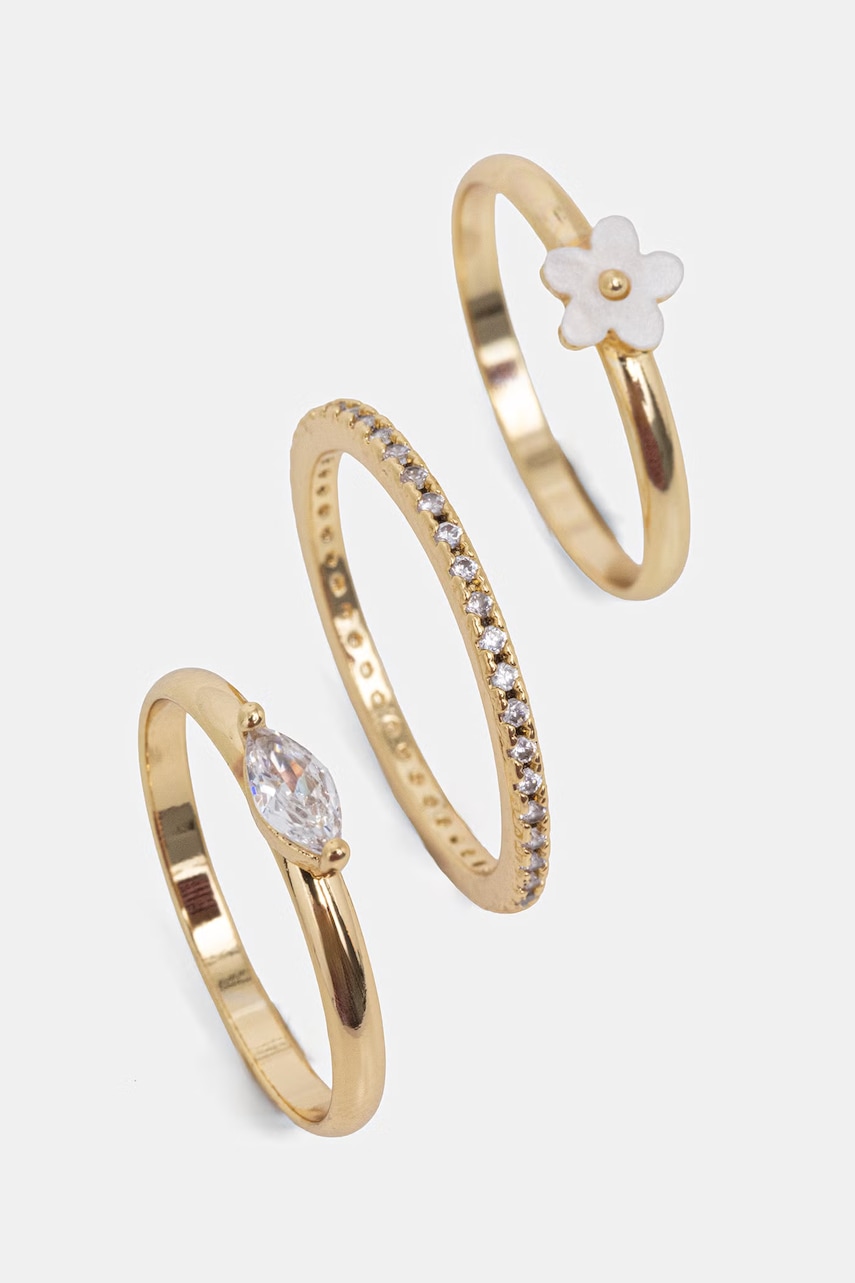 Aldo set de inele pentru femei placat cu aur cu zirconiu cubic BLOOMINIE pachet de 3