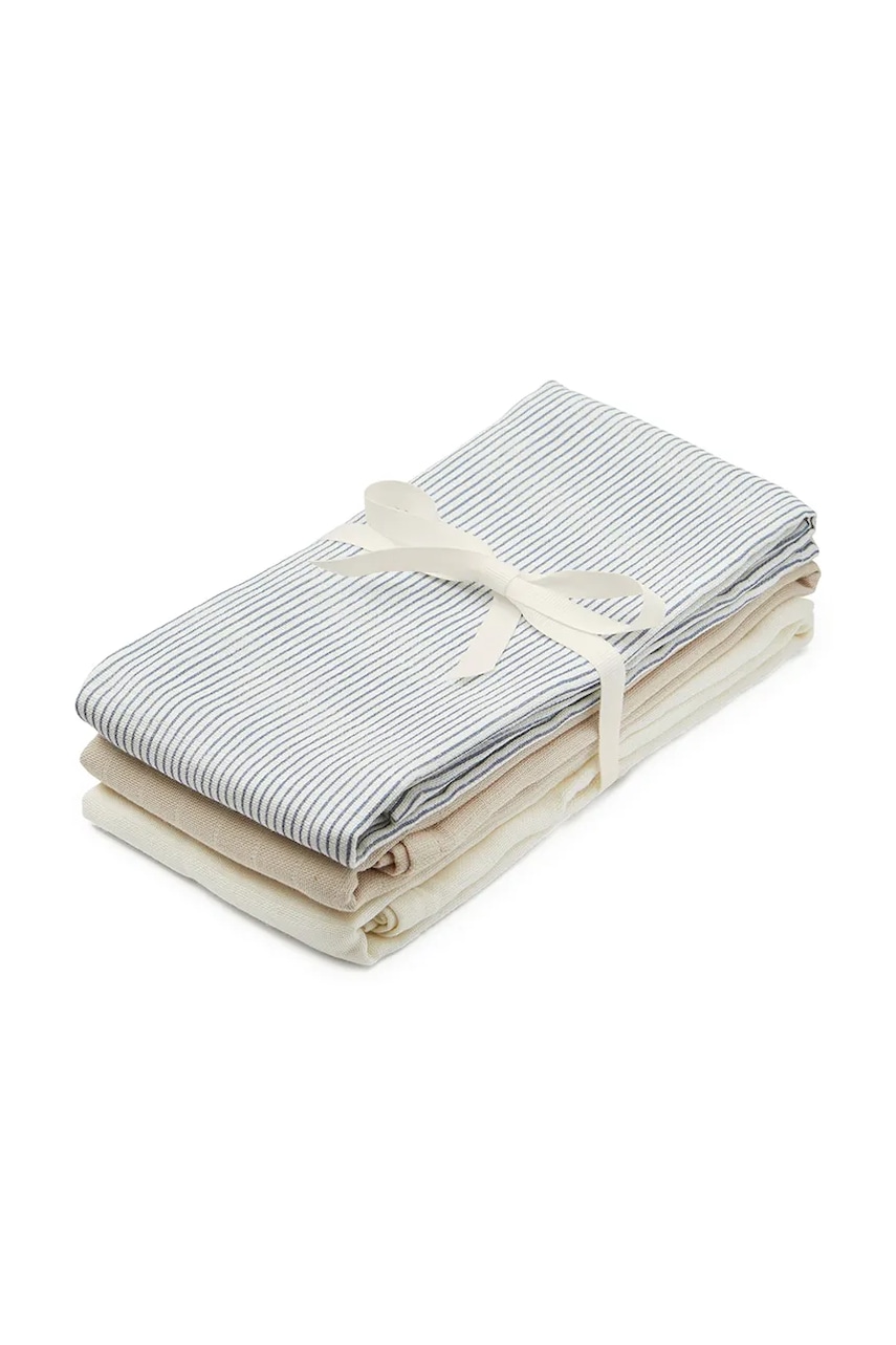 Cam Cam Copenhagen πάνα παιδικά βαμβακερά Classic Stripes Blue, Praline, Creme White 3-pack