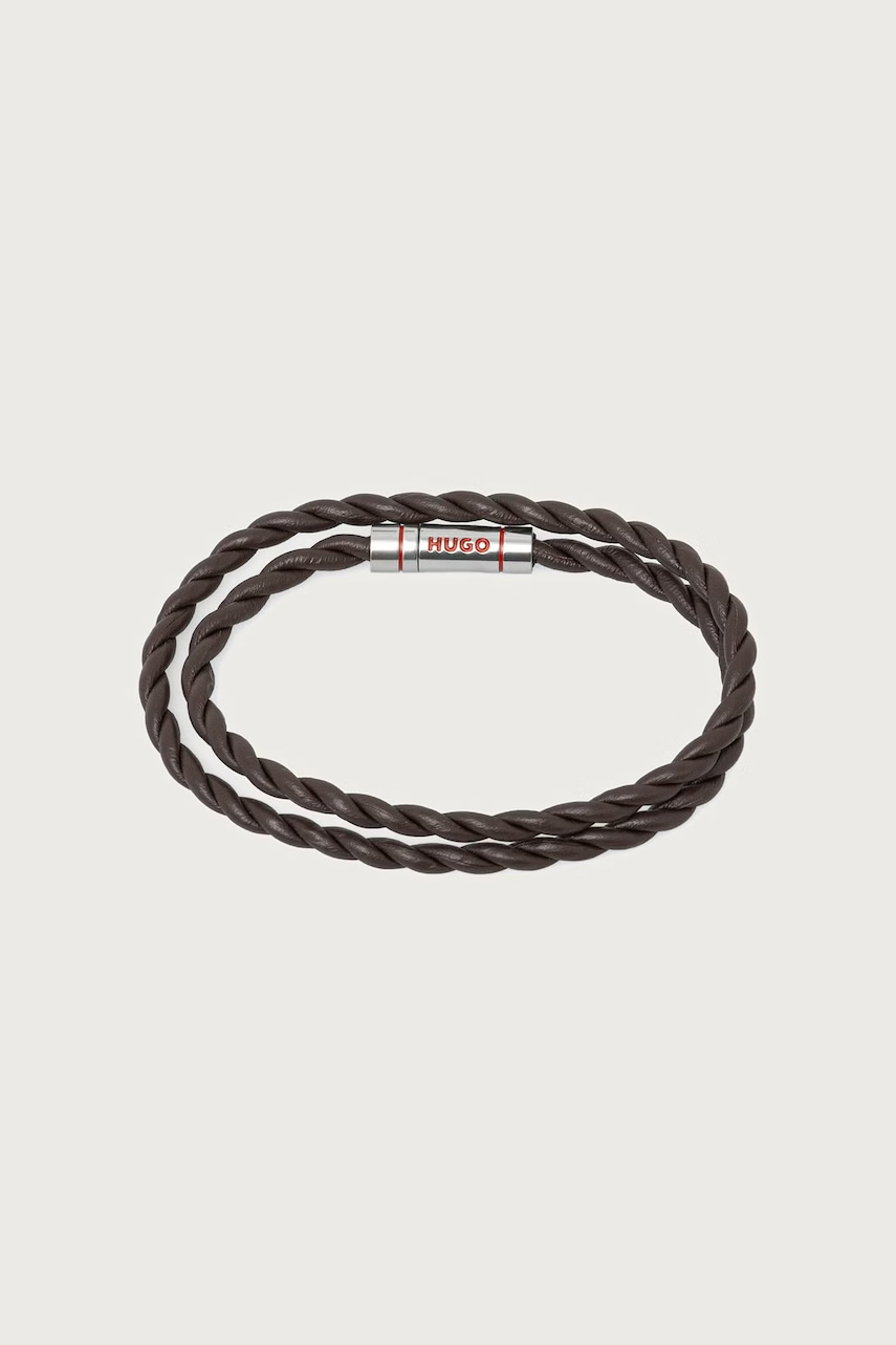 HUGO  narukvica za muškarce kožna E-DOUBLEBRAID4-BRA