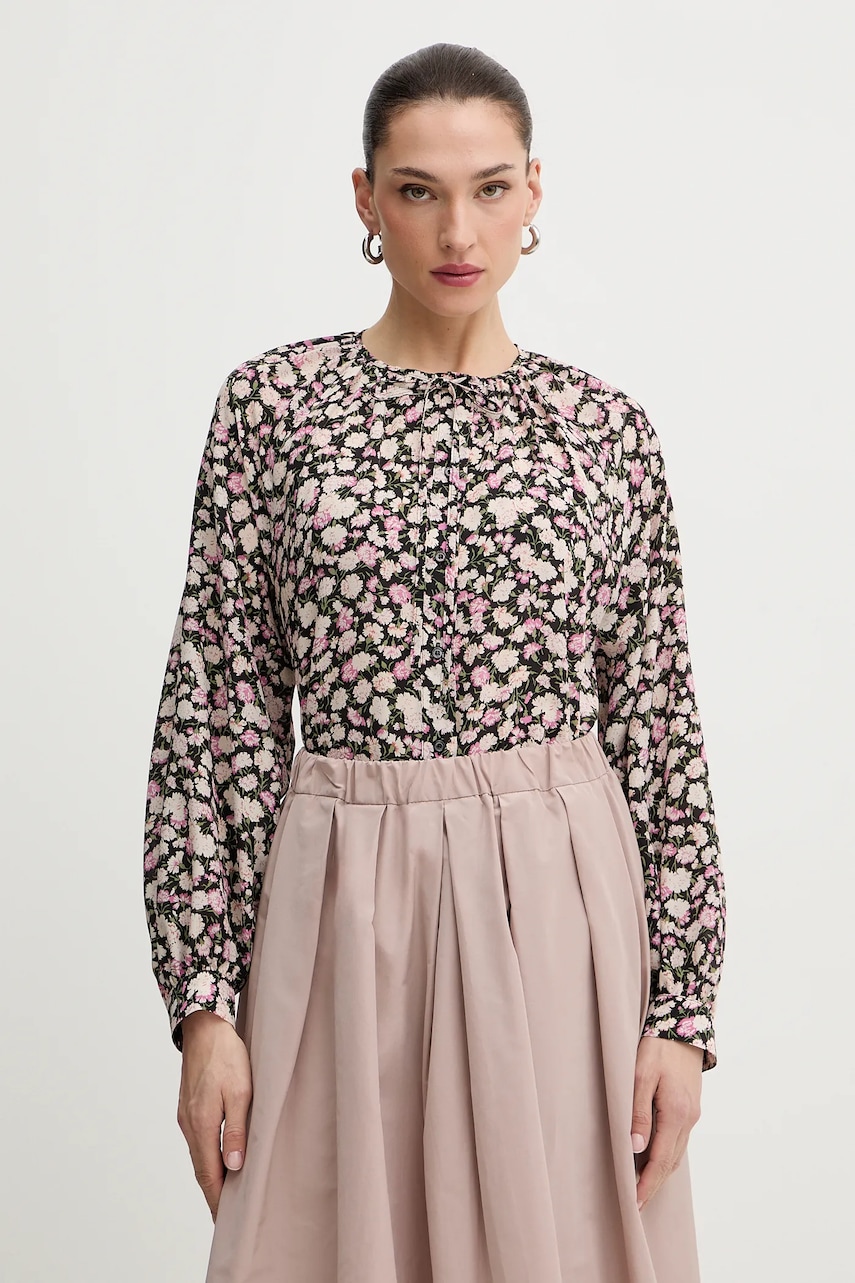 Weekend Max Mara cămașă de mătase CINEMA culoarea negru, cu un decolteu legat, relaxed, 2615111111600