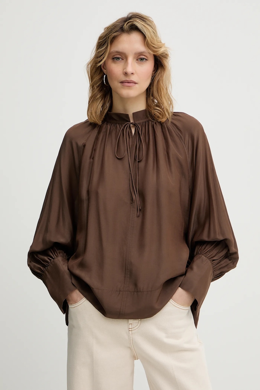 MUNTHE bluză cu mătase ROSEBERGER culoarea maro, uni, 254102925427