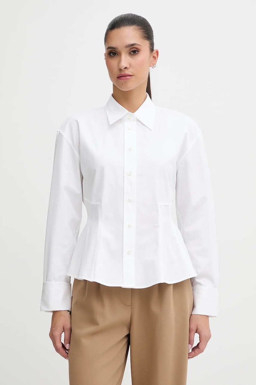 Levně Bavlněná košile HUGO Emperor dámská, bílá barva, slim, s klasickým límcem, 50552863