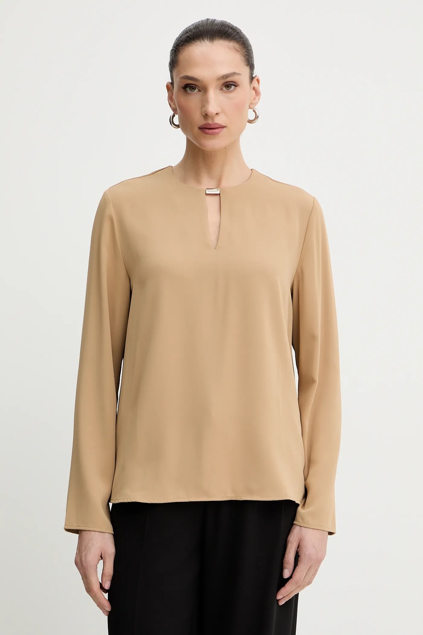 Levně Halenka Calvin Klein dámská, béžová barva, hladká, LV044E903G