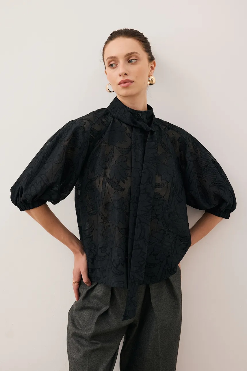 Bizuu cămașă AZALEA culoarea negru, cu guler stand-up, regular, AZALEA CZARNY