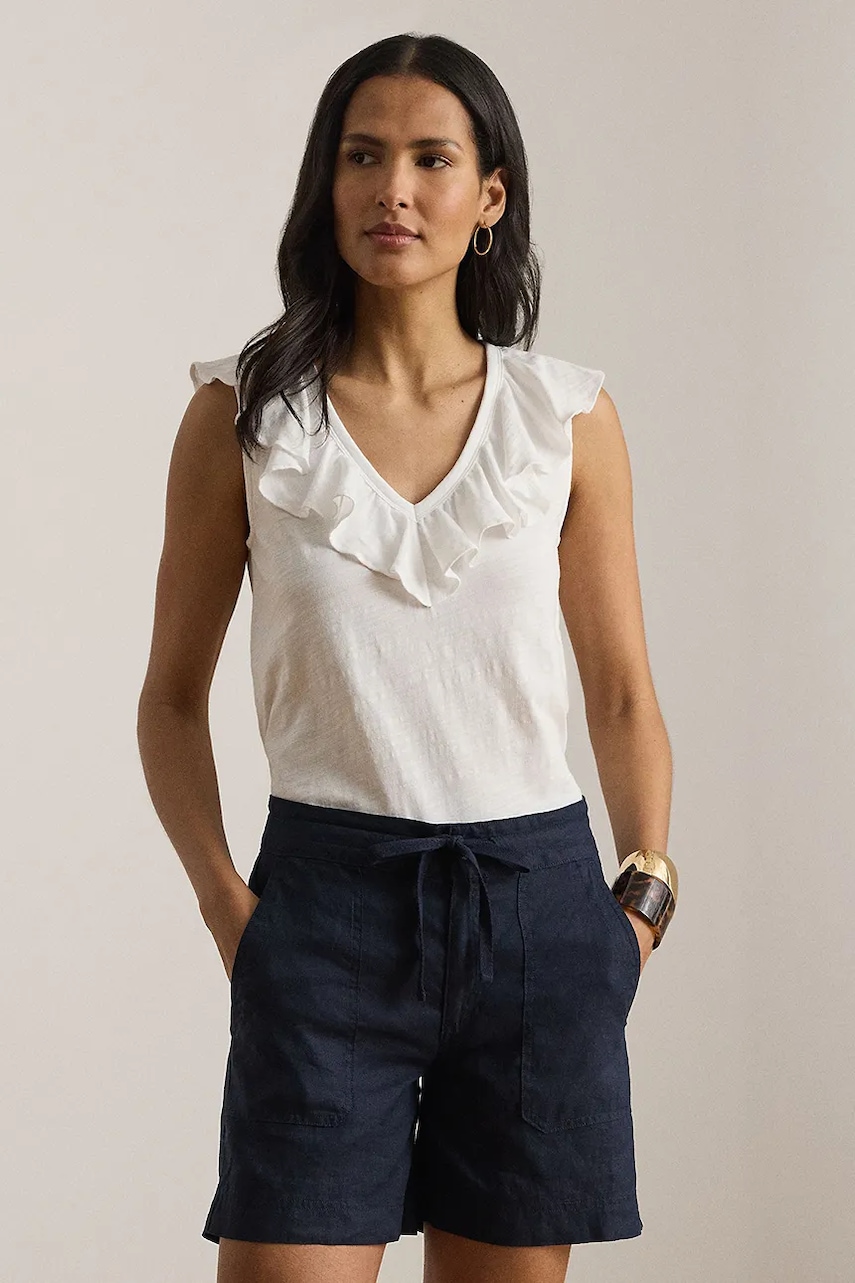 Lauren Ralph Lauren bluză cu volane pentru femei, din bumbac