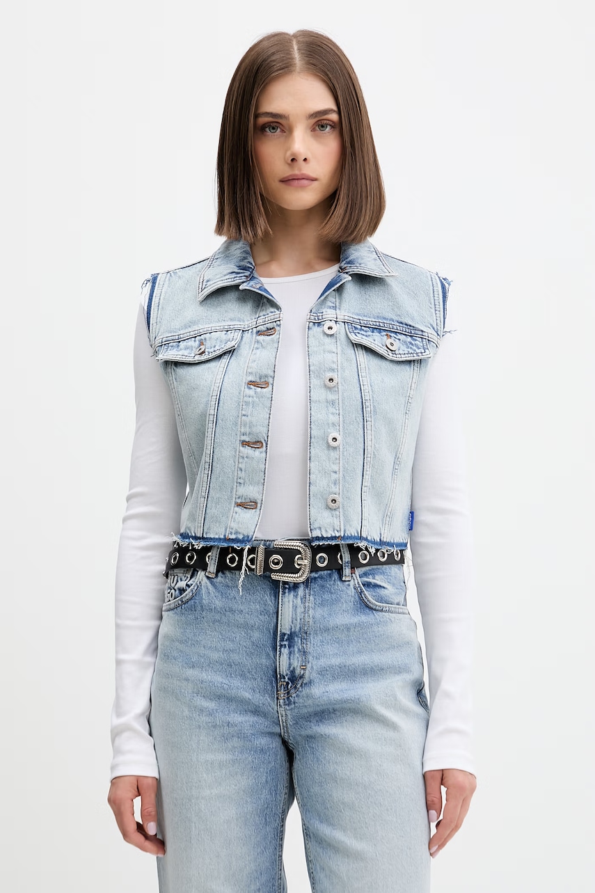 HUGO Blue vestă cu un singur rând de nasturi de femei din denim Garis_B