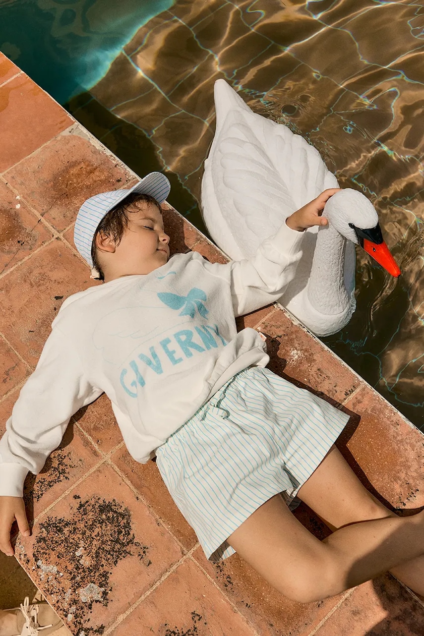 Tinycottons pantaloni scurți de baie copii CYAN FINE STRIPES TRUNKS