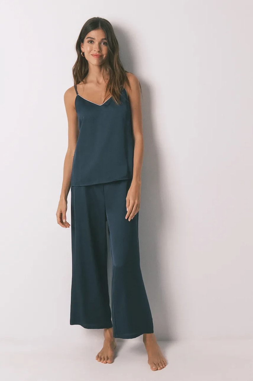 women'secret pijama culoarea bleumarin, satin, 2542472