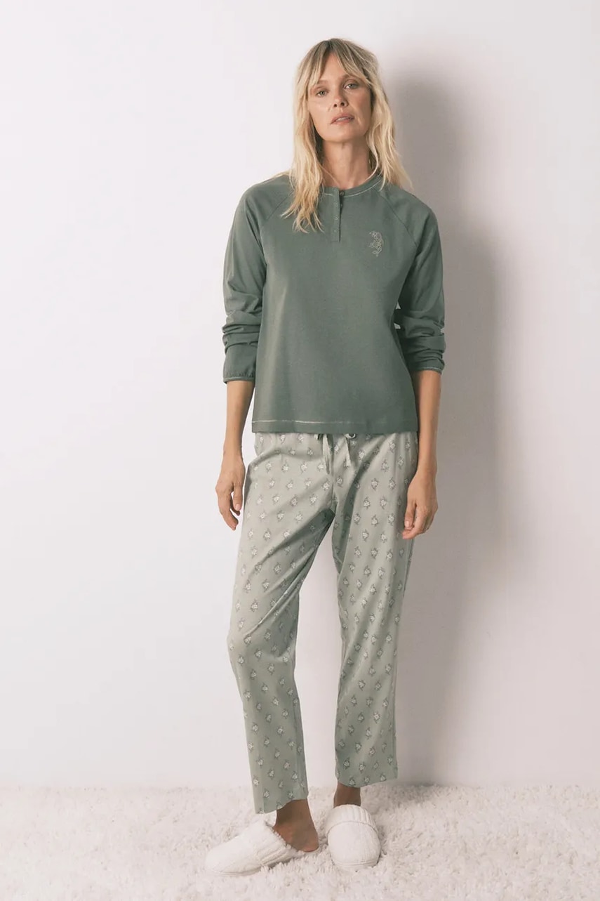 women'secret pijamale din bumbac culoarea verde, bumbac, 3592466