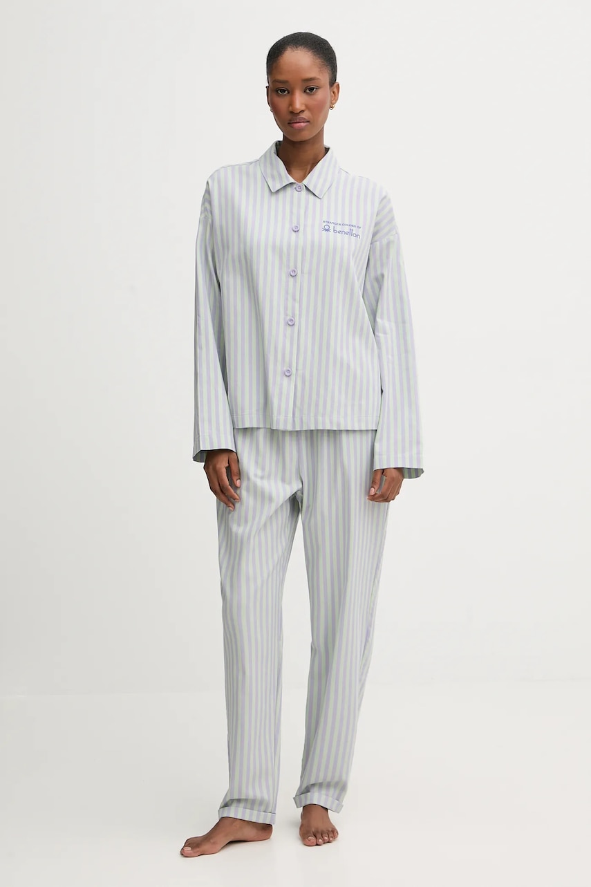 United Colors of Benetton pijamale de bumbac x Stranger Things culoarea verde, bumbac, 4QFZ3P04B