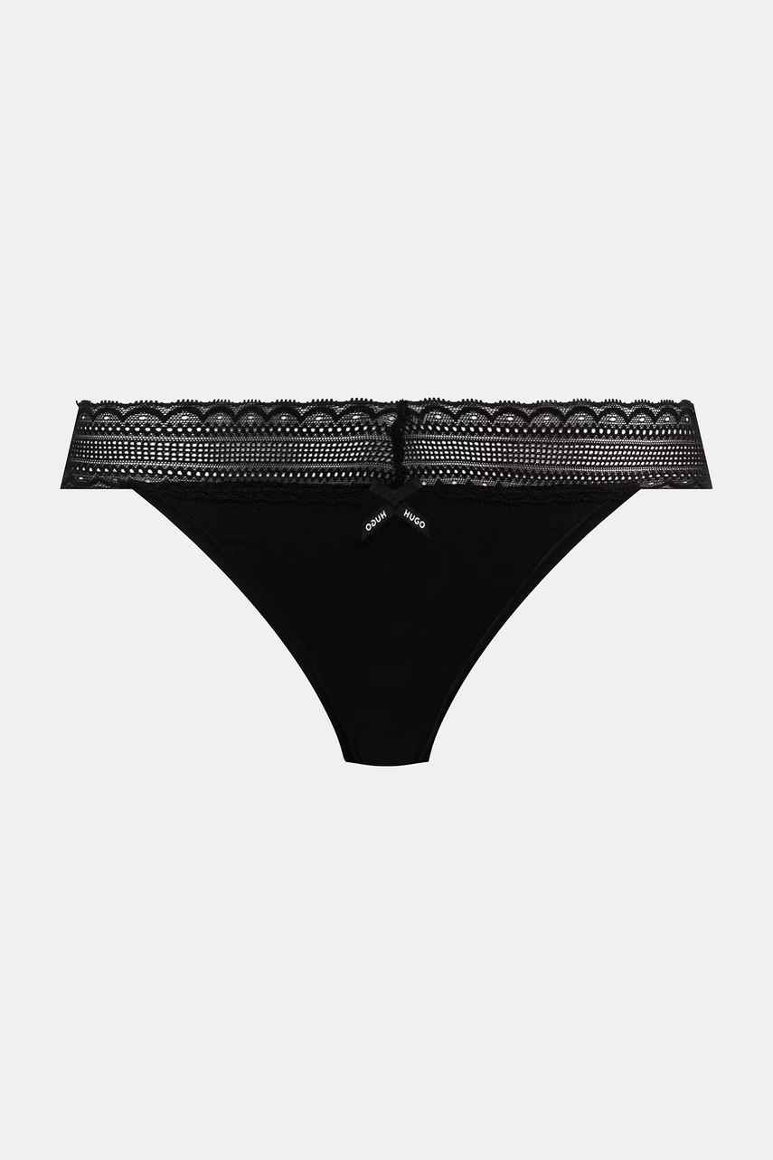 HUGO tangá dámske bavlnené s elastanom TRIPLET LACE STRING 3-pak