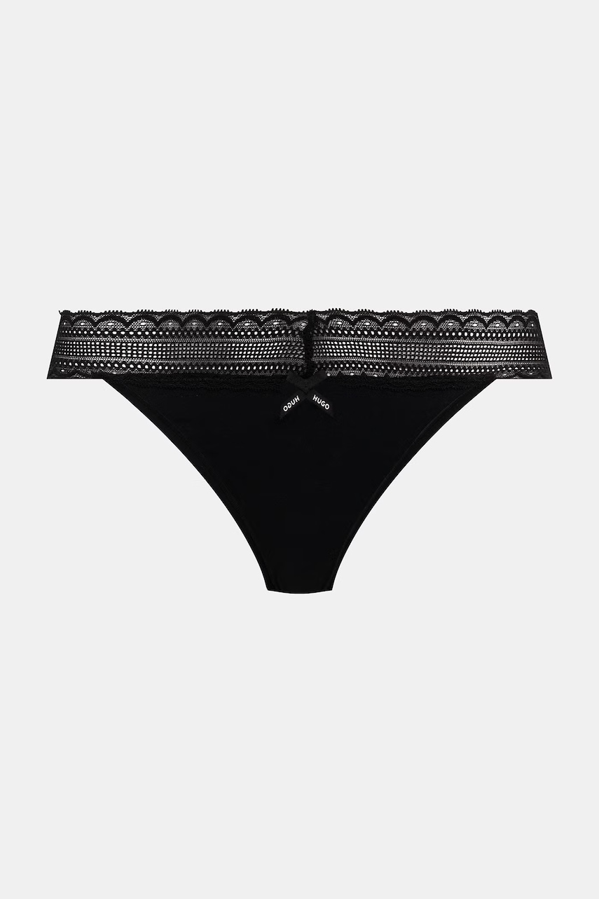 HUGO tangá dámske bavlnené s elastanom TRIPLET LACE STRING 3-pak