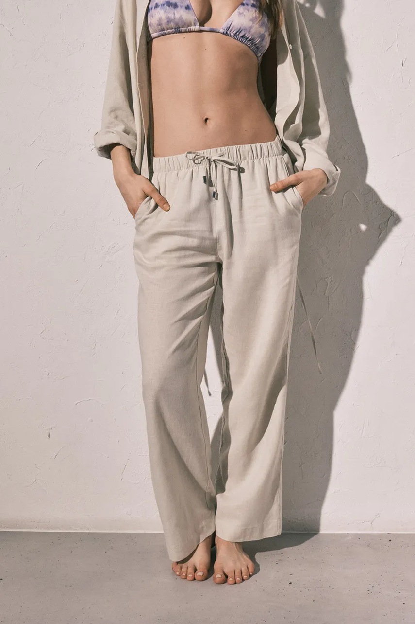 women'secret spodnie plażowe z dodatkiem lnu kolor beżowy 5543668