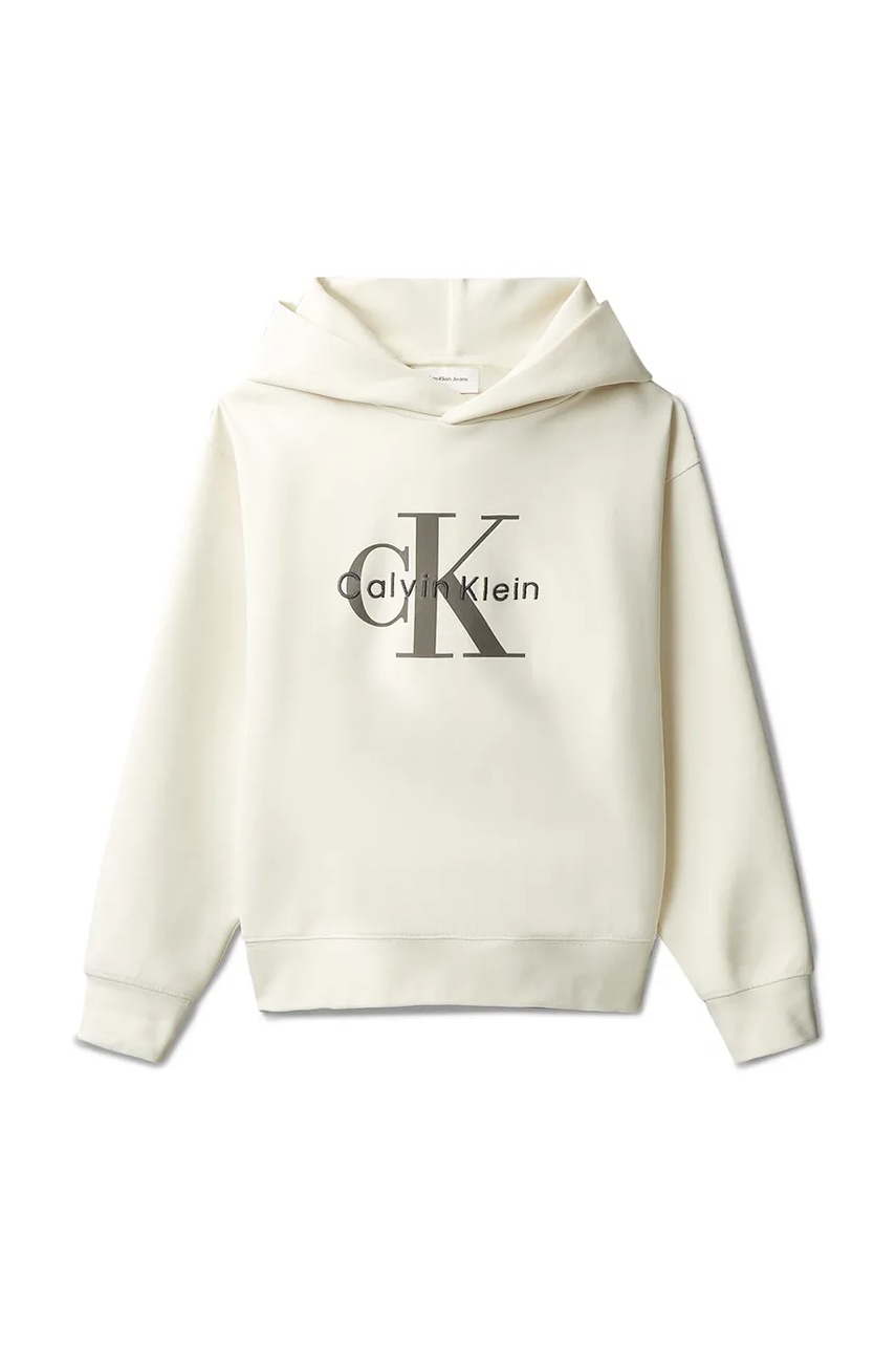 Детская кофта Calvin Klein Jeans цвет бежевый с капюшоном с принтом IB0IB02615