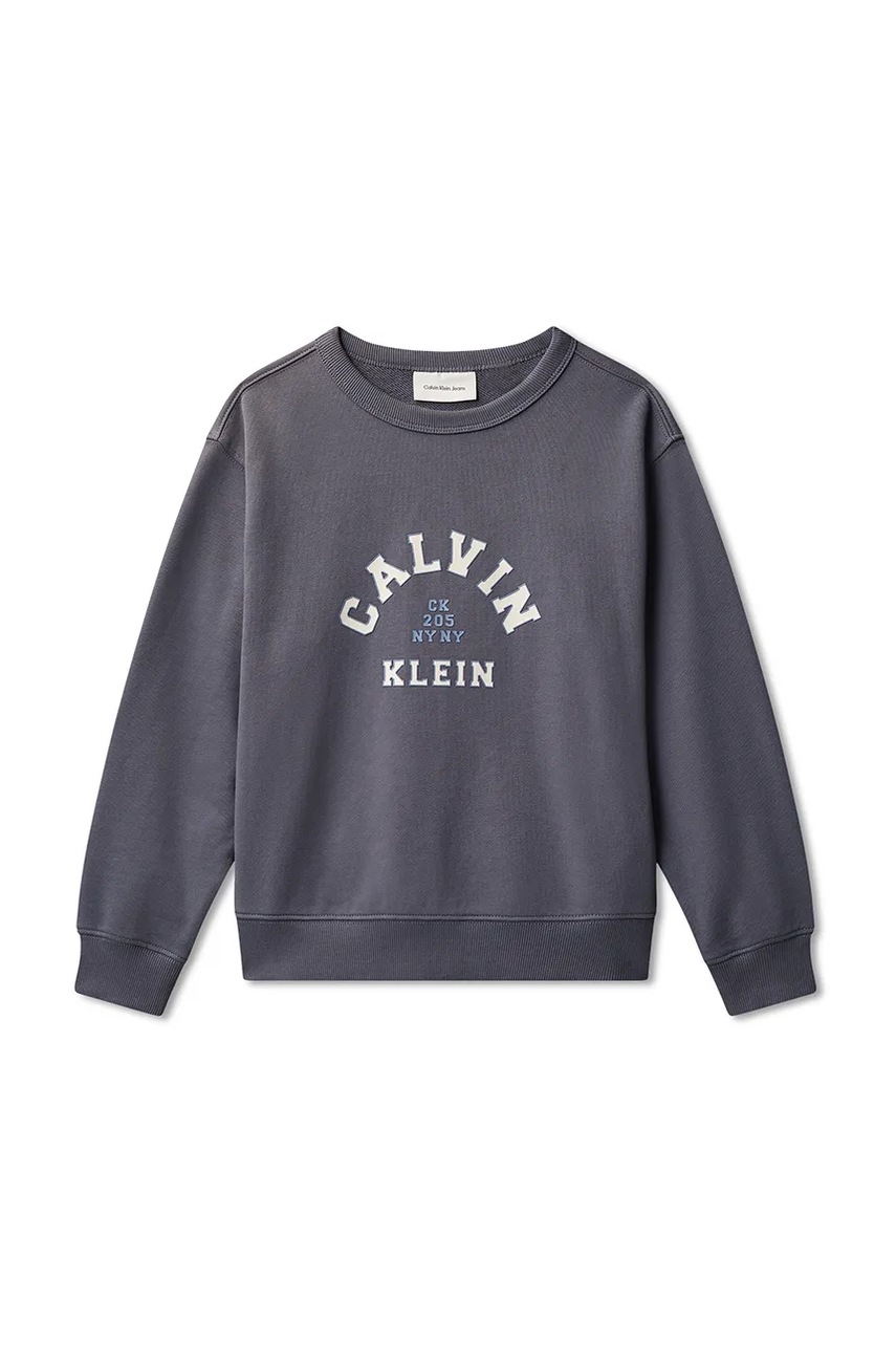 Детская хлопковая кофта Calvin Klein Jeans цвет серый с принтом IB0IB02619