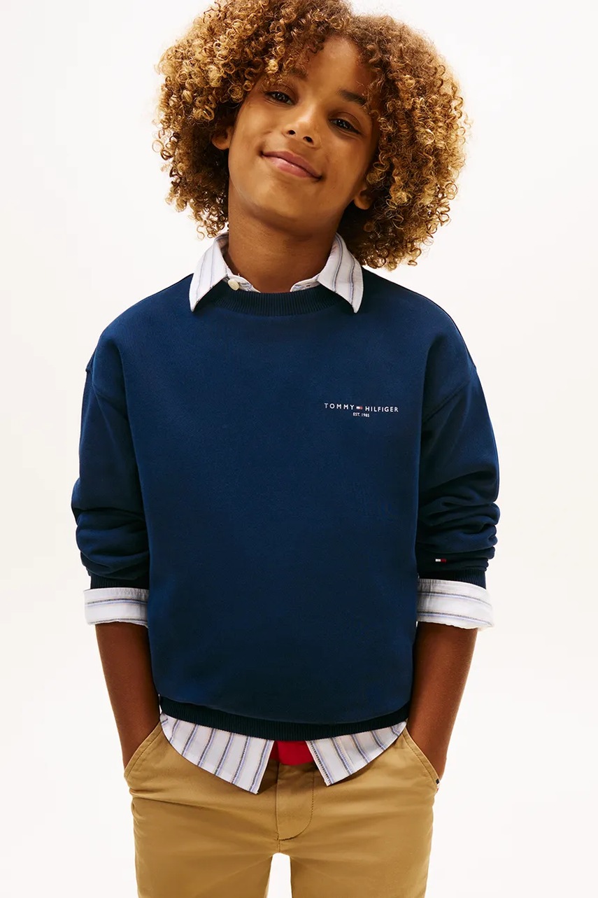 Levně Dětská mikina Tommy Hilfiger tmavomodrá barva, s potiskem, KS0KS00665